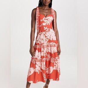 FARM RIO Red Lace Monsteras Midi Dress